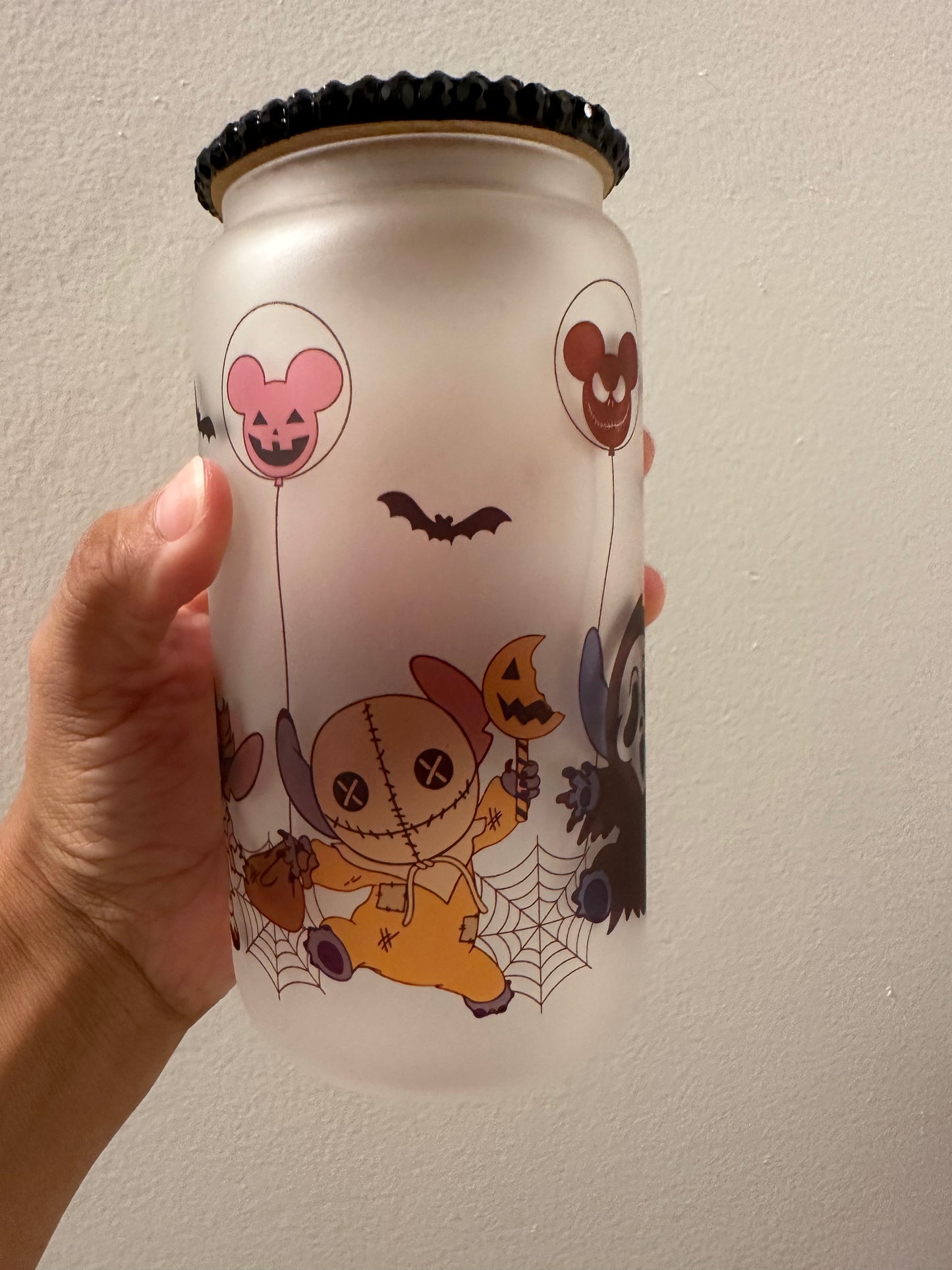 Halloween stitch on costume glass cup 16 oz