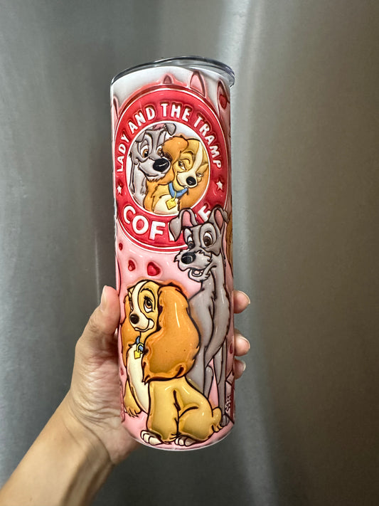 20 oz sublimation 3D tumbler “lady and the tramp Valentine”