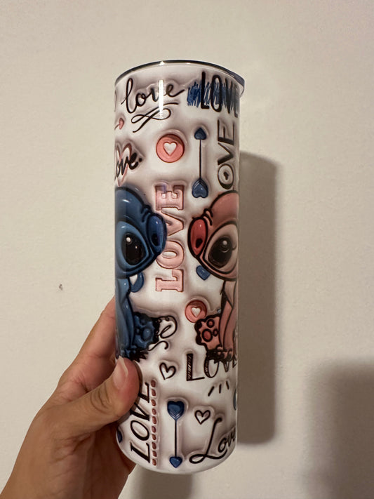 20 oz sublimation 3D tumbler “Stitch angel Valentine”