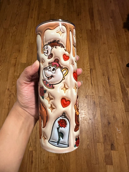 20 oz sublimation 3D tumbler “Beauty and the Beast Valentine”