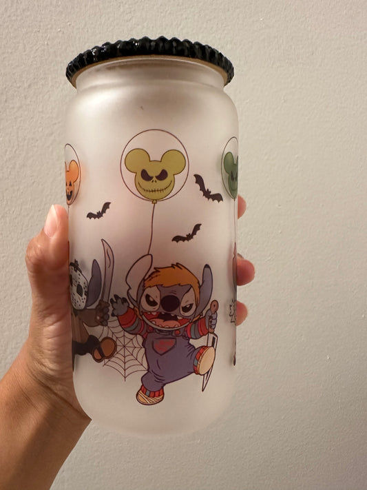 Halloween stitch on costume glass cup 16 oz