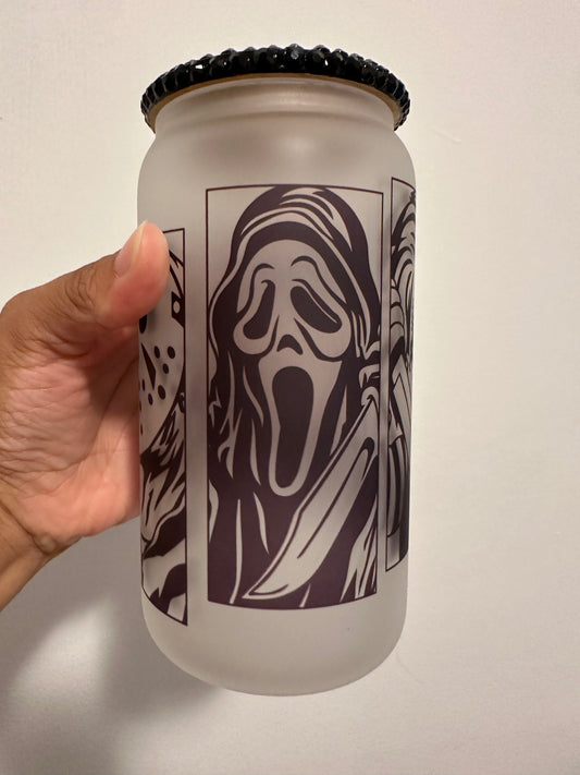 Halloween Horror Movies glass can 16 oz